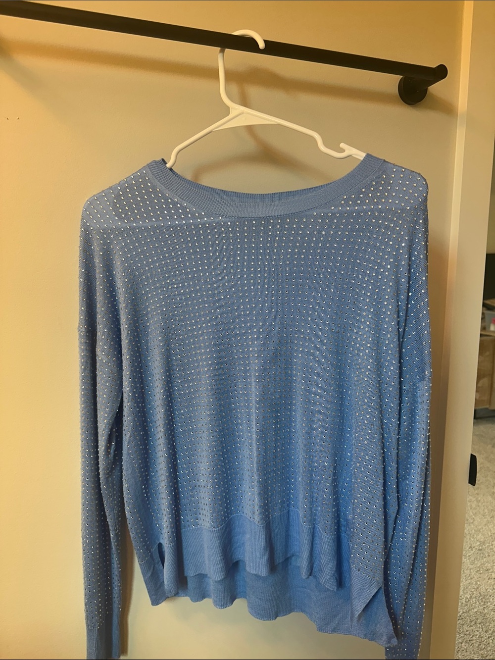 Zara Light Blue Rhinestone Crewneck Sweater